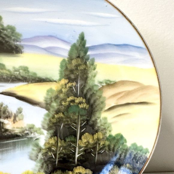 7” Hand Painted Hitomi Plate Scenery Landscape Japan Kitchen Decor Dining - Picture 4 of 9